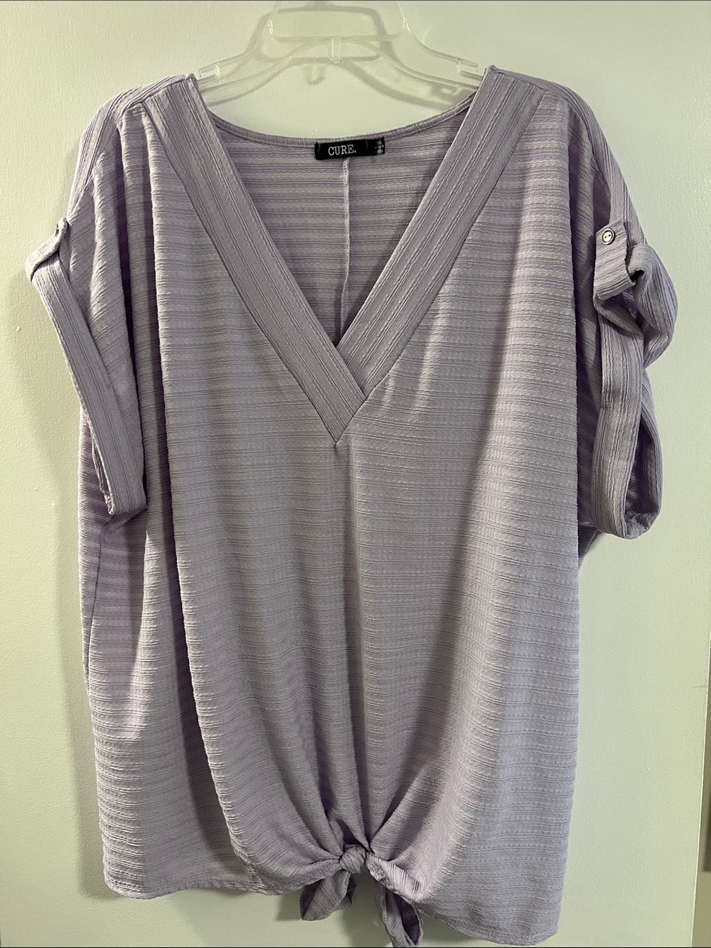 CURE Lavender V-Neck Tie-Hem Tunic with Roll Tab Sleeves